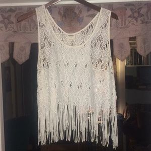 Free People White Fringe Crop/tank top